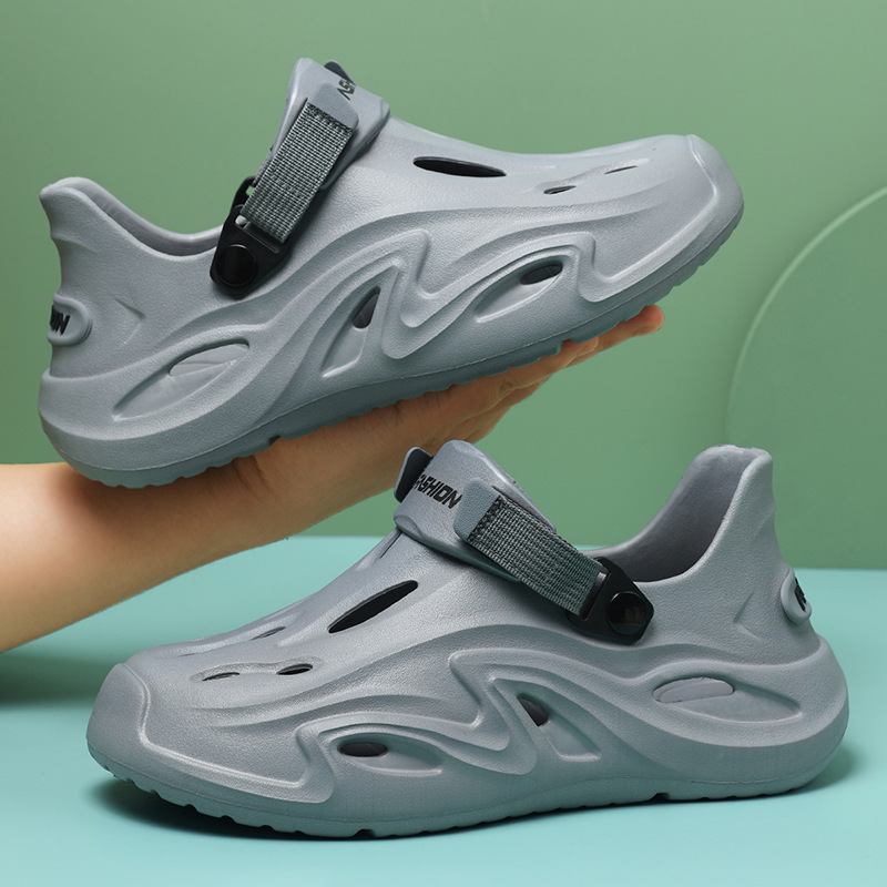 [Source Factory] Croc Shoes Men's Summer Thick-Soled Outerwear Driving Non-Slip Breathable Wear-Resistant Beach Shoes