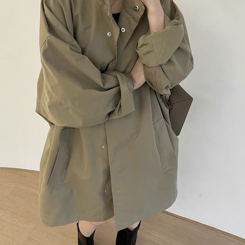 2025休闲立领中长款风衣新款欧货女装慵懒洋气宽松外套外穿简约|undefined