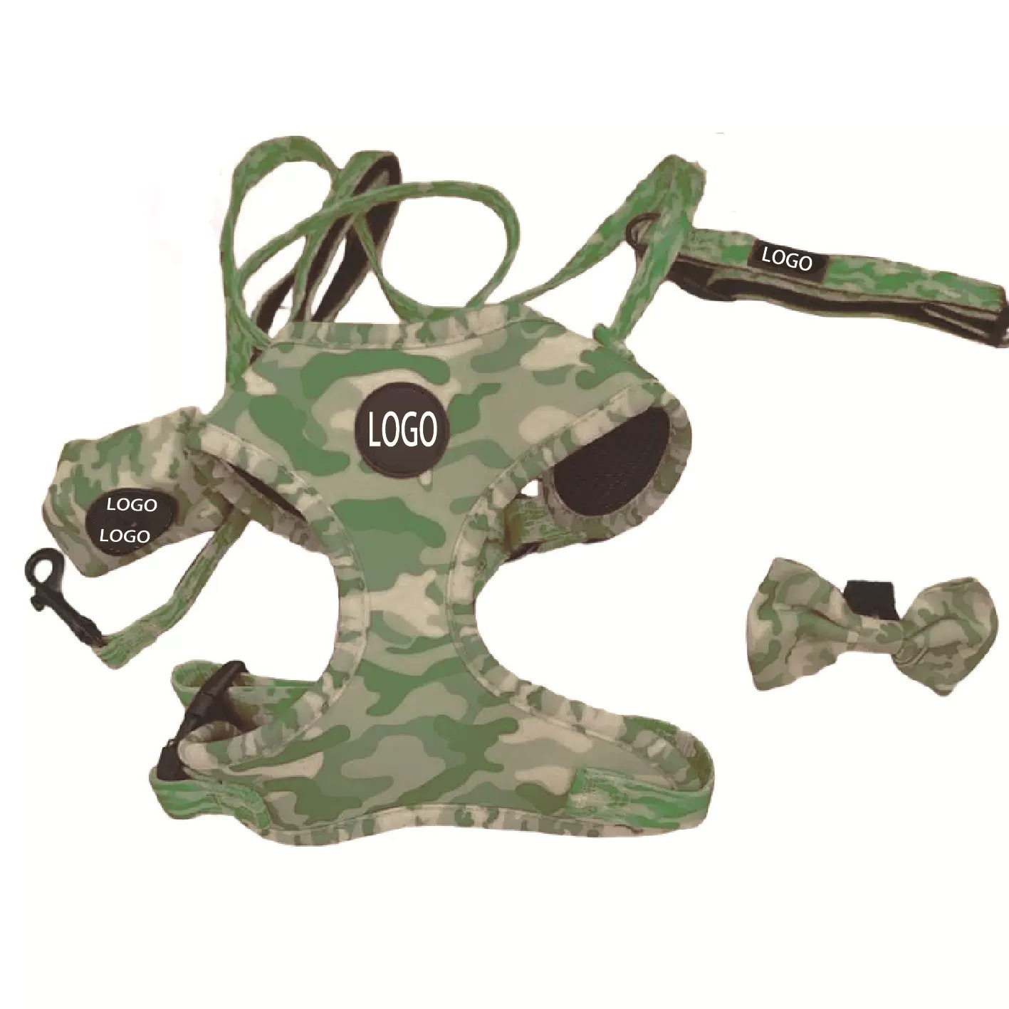 20套起定制迷彩印花狗宠物胸背带狗狗背带牵引绳项圈蝴蝶结套装