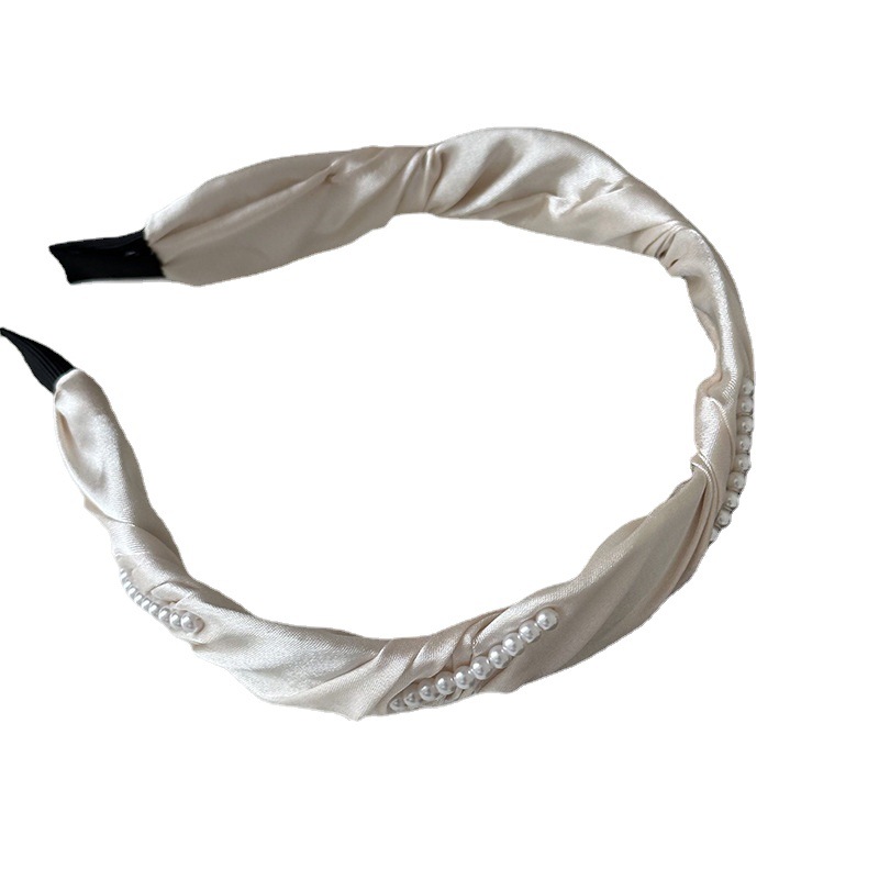 Bandeau élégant en perles ondulées à la française Bandeau élégant en satin pour cheveux Épingle à cheveux Célébrité sur Internet Accessoires pour cheveux tout assorti Nouveau_voghion.com