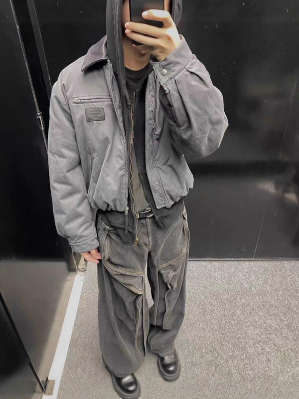 天花板品质25FW潮牌新款AC巴恩风皮领夹棉拉链夹克外套男女同款潮|undefined