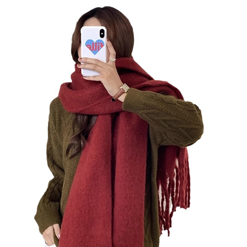 Einfarbiger Mohair für Mädchen 2023 Herbst und Winter neue koreanische Version vielseitiger Student i Mitation Kaschmir warmer Schal_voghion.com