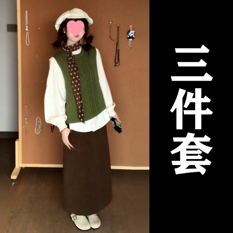 跨境早秋感一整套ootd穿搭秋冬装5新学院风半裙两件套装裙女|undefined