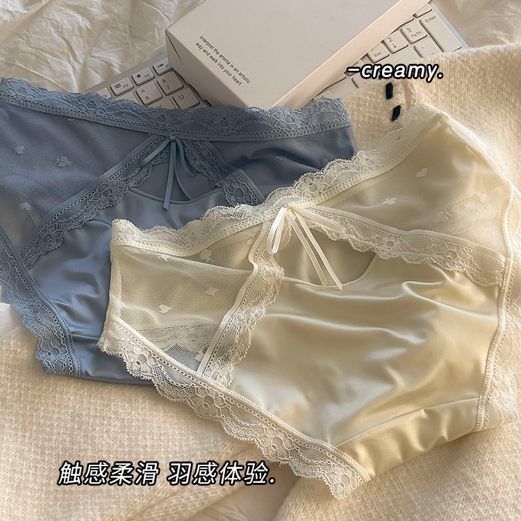 French Style Sexy Hollow-out Semi-transparent Lace Underwear Women's Soft Breathable Mid-waist Hip-lifting Cotton Crotch Women's Trip