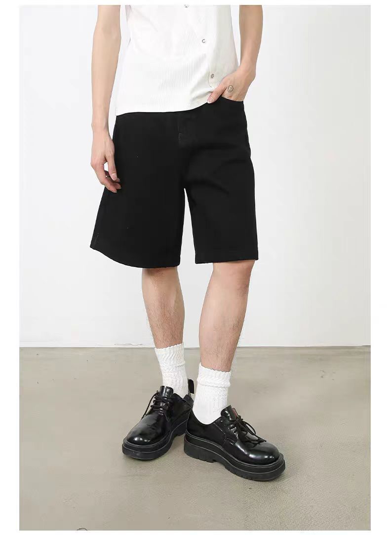 Men's Summer Retro Distressed Blue Denim Shorts Loose Straight Versatile Hot Pants Trendy American Style_mkmklike.com