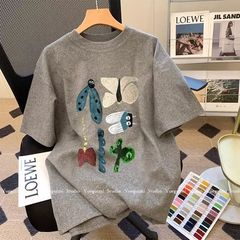 グレー2025高級感小衆純綿欧品半袖tシャツ女性夏ゆるいカジュアルtシャツ上着