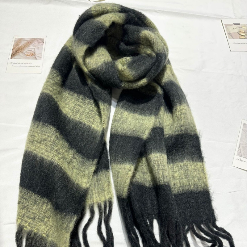 New Mohair Striped Colorful Scarf for Women Winter Korean Style Thickened Warm Plush Neck Warmer for Men Cross-Border Wholesale