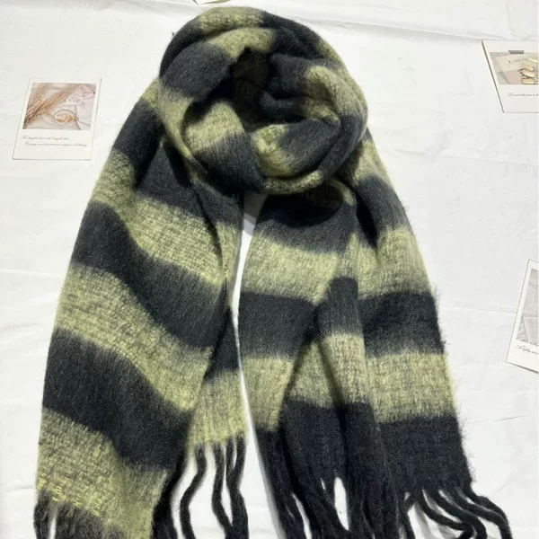 New Mohair Striped Colorful Scarf for Women Winter Korean Style Thickened Warm Plush Neck Warmer for Men Cross-Border Wholesale