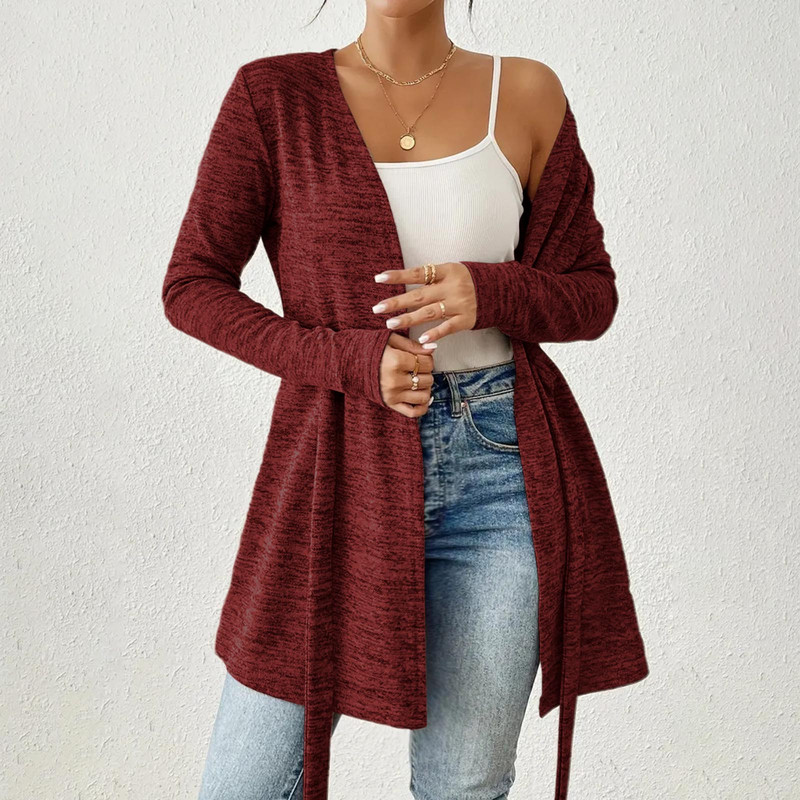Women's Autumn and Winter New Amazon 2025 Solid Color Long-Sleeved Lace-Up Casual Loose Cardigan Top Women's Jacket Women's Autumn and Winter New Amazon 2025 Solid Color Long-Sleeved Lace-Up Casual Loose Cardigan Top Women's Jacket