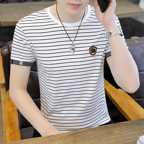 Men's New 2024 Summer Striped T-Shirt Short Sleeve Trendy Ice Silk Half Sleeve Streetwear Large Men's Clothing Thin T-Shirt