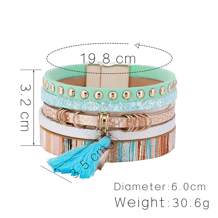 Bohemian Tassel Colorful Leather Multi-layer Bracelet display picture 21