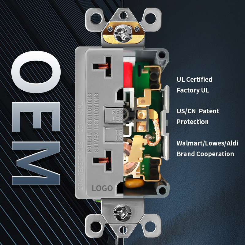 American standard GFCI socket for bathroom and kitchen professional UL certification 20A 125 volt wall socket