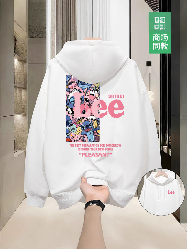 加绒印花上衣连帽卫衣美式时尚印花重磅纯棉情侣装卫衣连帽上衣潮|undefined