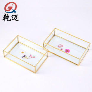 Scandinavian Ins Cosmetics Storage Tray Entrance Dressing Table Rectangular Metal Mirror Glass Tray Ornaments