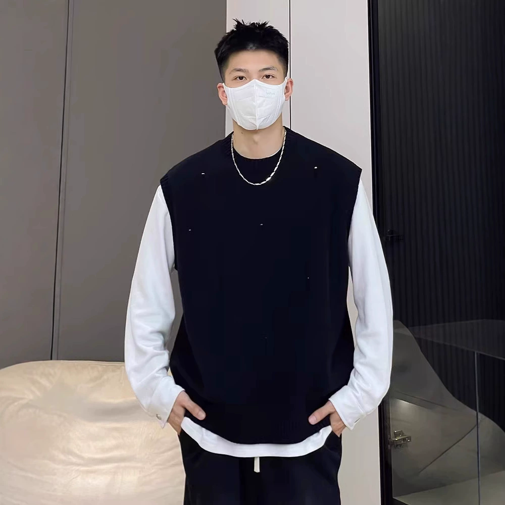Мужской 500G трикотажный свитер жилет 2024 новый жилет с круглым вырезом