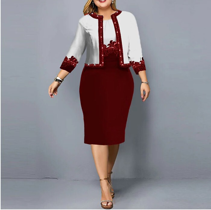 Ebay Aliexpress Spring and Autumn Three-Quarter Sleeve Digital Print Two-Piece Set Plus Size Women's Dress Bodycon Skirt Extra Large Size Ebay Aliexpress Spring and Autumn Three-Quarter Sleeve Digital Print Two-Piece Set Plus Size Women's Dress Bodycon Skirt Extra Large Size