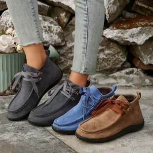 2025 Spring and Summer Foreign Trade New Lace-Up Flat Bottom Retro Fashion Easiest for Match Light Casual Shoes Women's Short Boots Wholesale