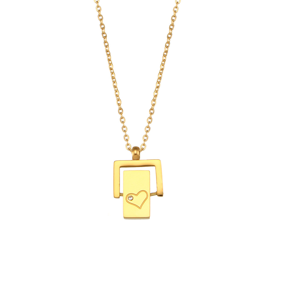 Fashion Plated 18k Gold Heart-shaped Zircon Rectangular Flip Stainless Steel Necklace display picture 5