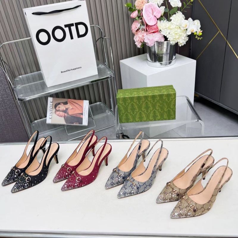 Foreign Trade New European and American Middle East Dubai OL Fashion Elegant All-match Horse Buckle Hot Diamond Pointed Back Empty Heel Sandals