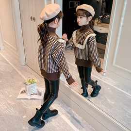 女童洋气毛衣套头2024新款儿童秋冬装女孩高领针织打底衫加厚外套