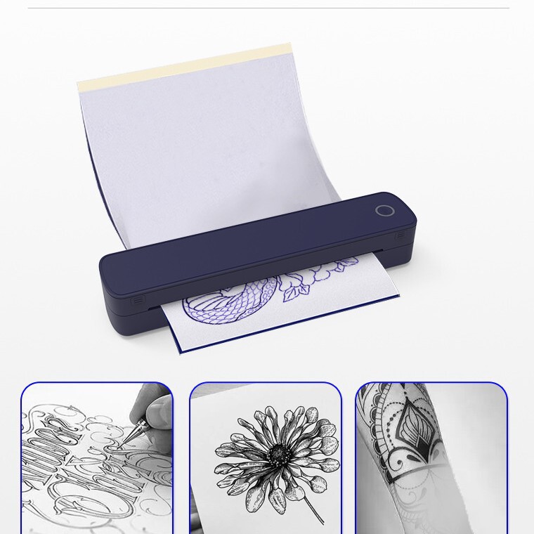 Portable Thermal Printer for Tattoos, A4 Size, Small Home-Use, Mobile Phone Compatible, for Study and Office, Wireless, for Printing Homework and Error Correction