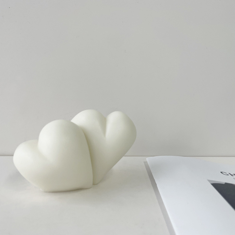 Transfronterizo de doble conexión amor vela molde tridimensional en forma de corazón hecho a mano jabón molde aromaterapia vela molde de silicona