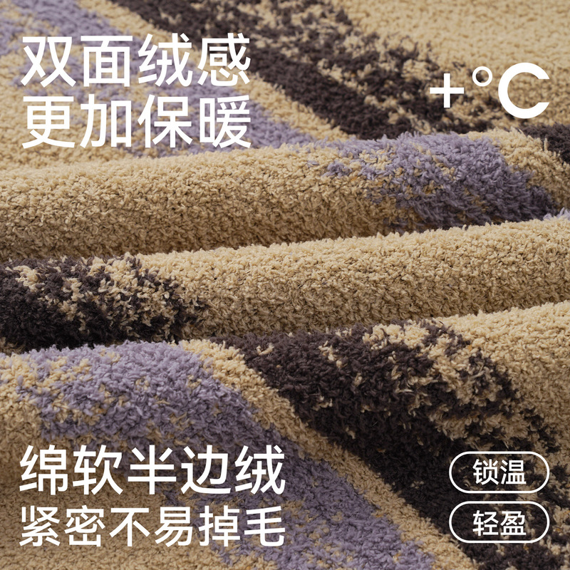 软绵绵双面半边绒情侣睡衣冬季加厚保暖圆领套头条纹毛衣家居服|undefined