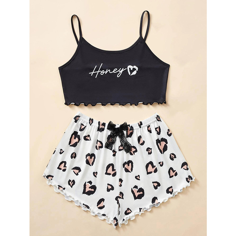 Women's Cute Letter Heart Shape Polyester Milk Fiber Shorts Sets display picture 2