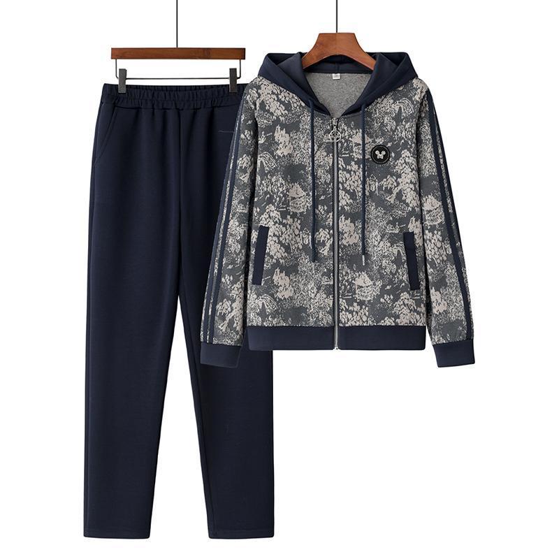 中高年の女性の春の服2025の新型のコートのお母さんの春秋の服のカジュアルな2つのセットのスポーツの洋風はやせているカーディガンを現します。|undefined