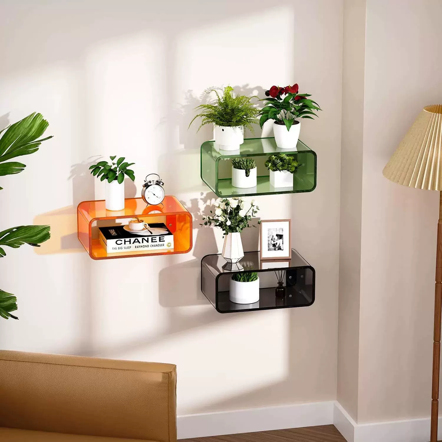 亚克力床头柜跨境透明壁挂式多功能客厅卧室挂壁式悬空收纳置物架