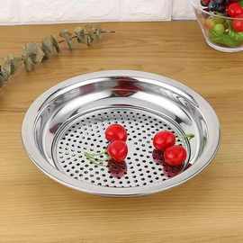 加厚不锈钢饺子盘家用两格餐盘圆盘沥水盘点心盘菜盘双层盘水果盘