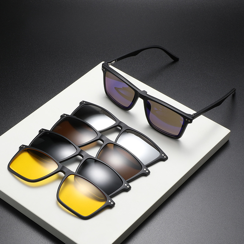 Neue quadratische Clip-on-Brille mit magnetischer Befestigung, polarisierte Sonnenbrille zum Autofahren, 5-in-1-Sonnenbrille mit Kurzsichtigkeitsrahmen, In_voghion.com