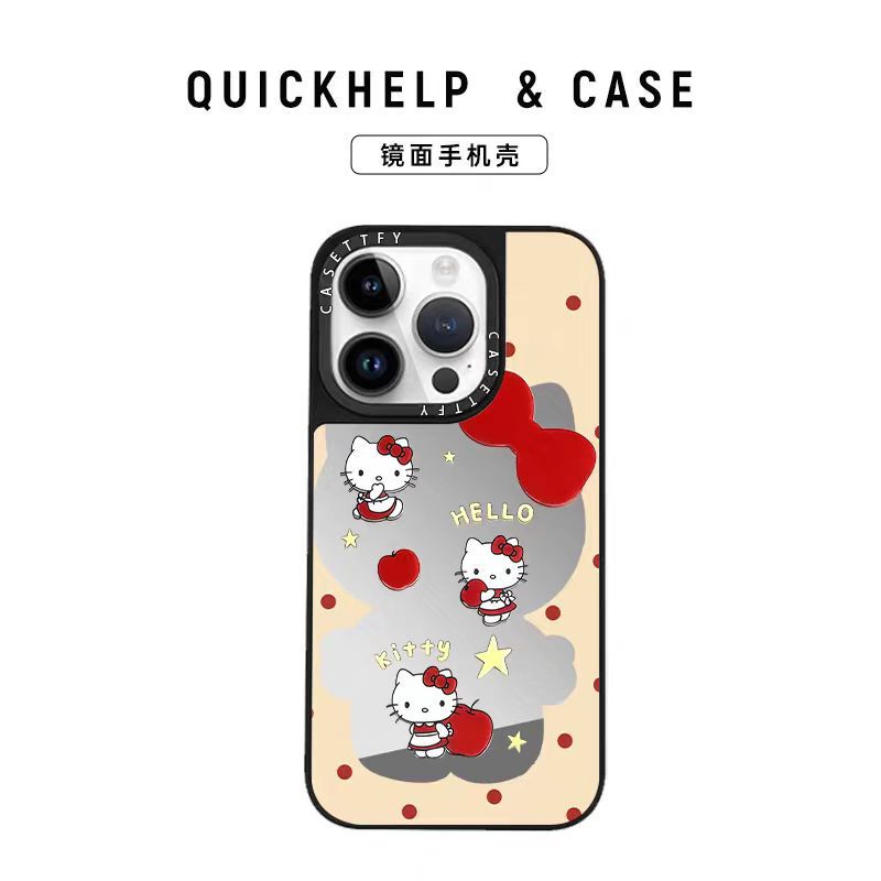 Suitable for Iphone16/17Promax Big Face Kitty15 Mobile Phone Case Ins Apple 13 Makeup Mirror Bow