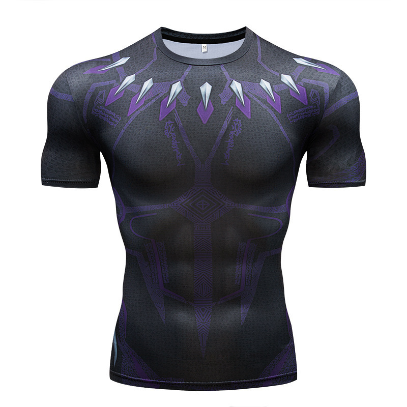 ヨーロッパとアメリカのアベンジャーズ 3D Tシャツスポーツタイツメンズ吸汗性フィットネスバスケットボールユニフォームメンズ半袖弾性|undefined