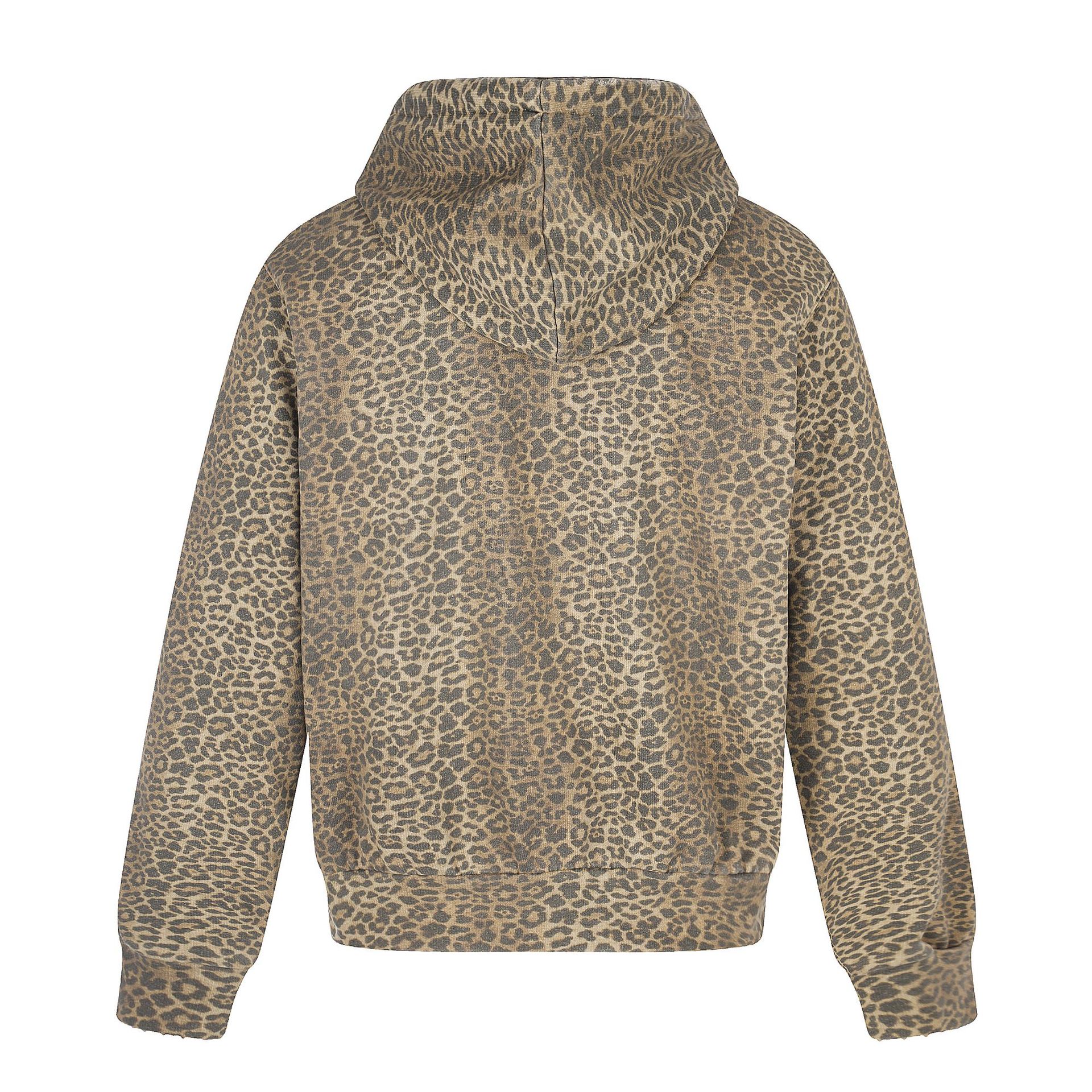 Calle americana letra impresa leopardo chaqueta encapuchada chaqueta hombre y mujer de moda suelta cremallera fábrica de cabello recto