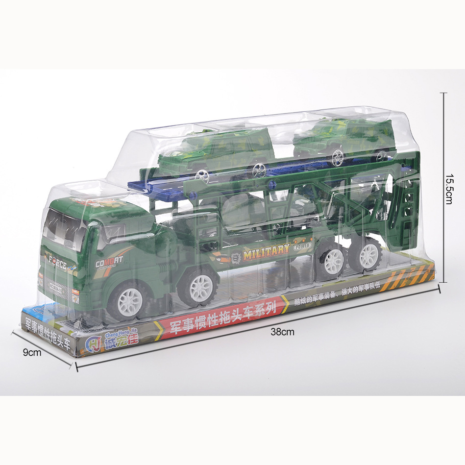 Modelo de simulación para niños del sudeste asiático juguete de coche de contenedor con 5 deslizamiento modelo de coche de policía inercia remolque de doble capa