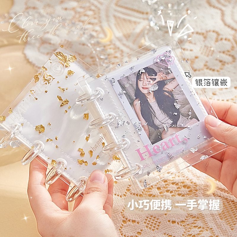 Nuevo álbum de tarjetas de acrílico de hoja de oro, estilo ins de alto valor, almacenamiento de tarjetas Polaroid de 3 pulgadas, álbum de fotos