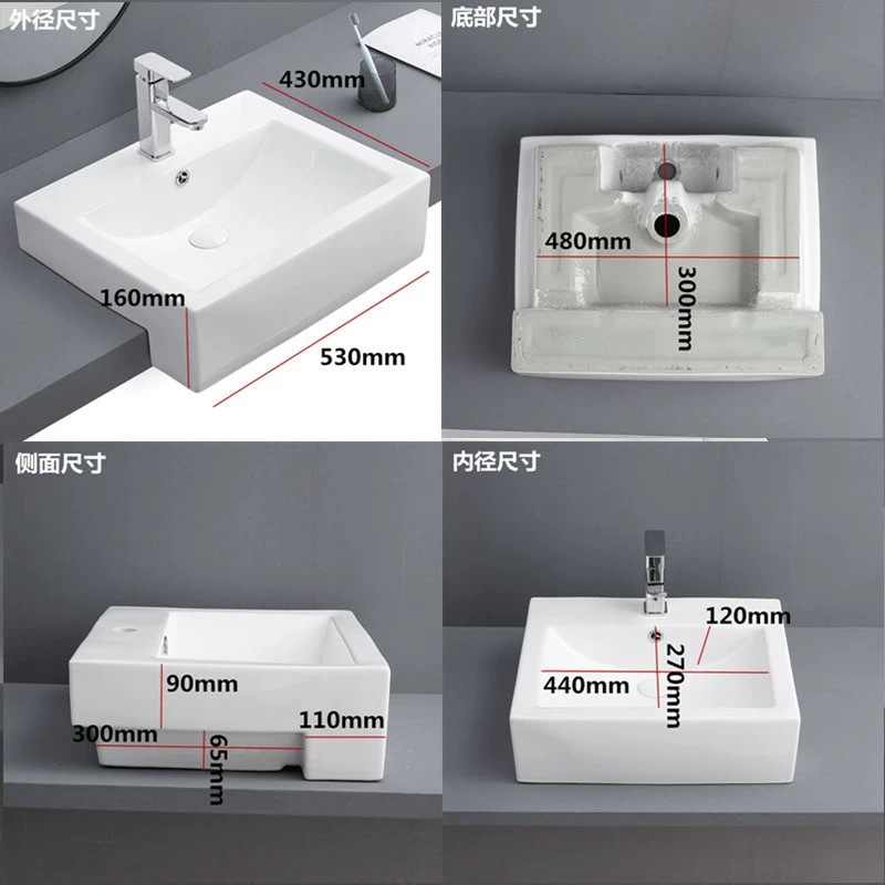 Lavabo semiempotrado Lavado de cerámica cuadrado Lavado Taichung Lavabo pequeño y estrecho Lavabo redondo