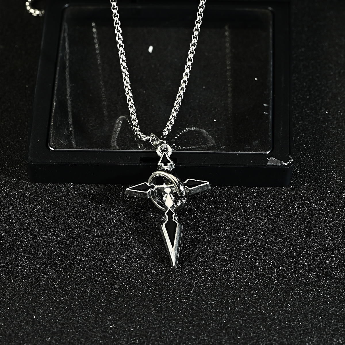 Hip-Hop Trendy Black Cross Titanium Steel Necklace Men's Fashion Sweater Chain Niche High-End Jewelry Women's Accessories