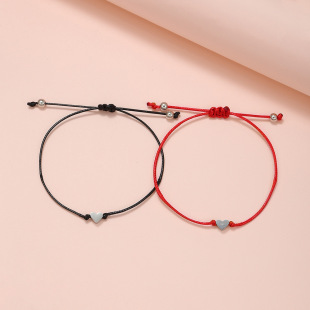 Cross-border Love Bracelet Bracelet European and American Simple Heart-shaped Wax Woven Blessing Card Couple Bracelet Bracelet