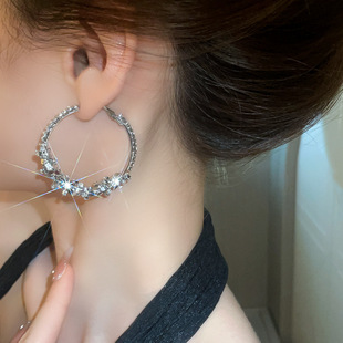 Silver needle studded diamond sequins round wrap earrings European and American personalized design earrings fashion cold style earrings wholesale