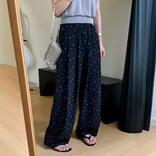 欧洲站复古碎花拖地阔腿裤女2025夏季新款欧货女装直筒裤休闲裤潮