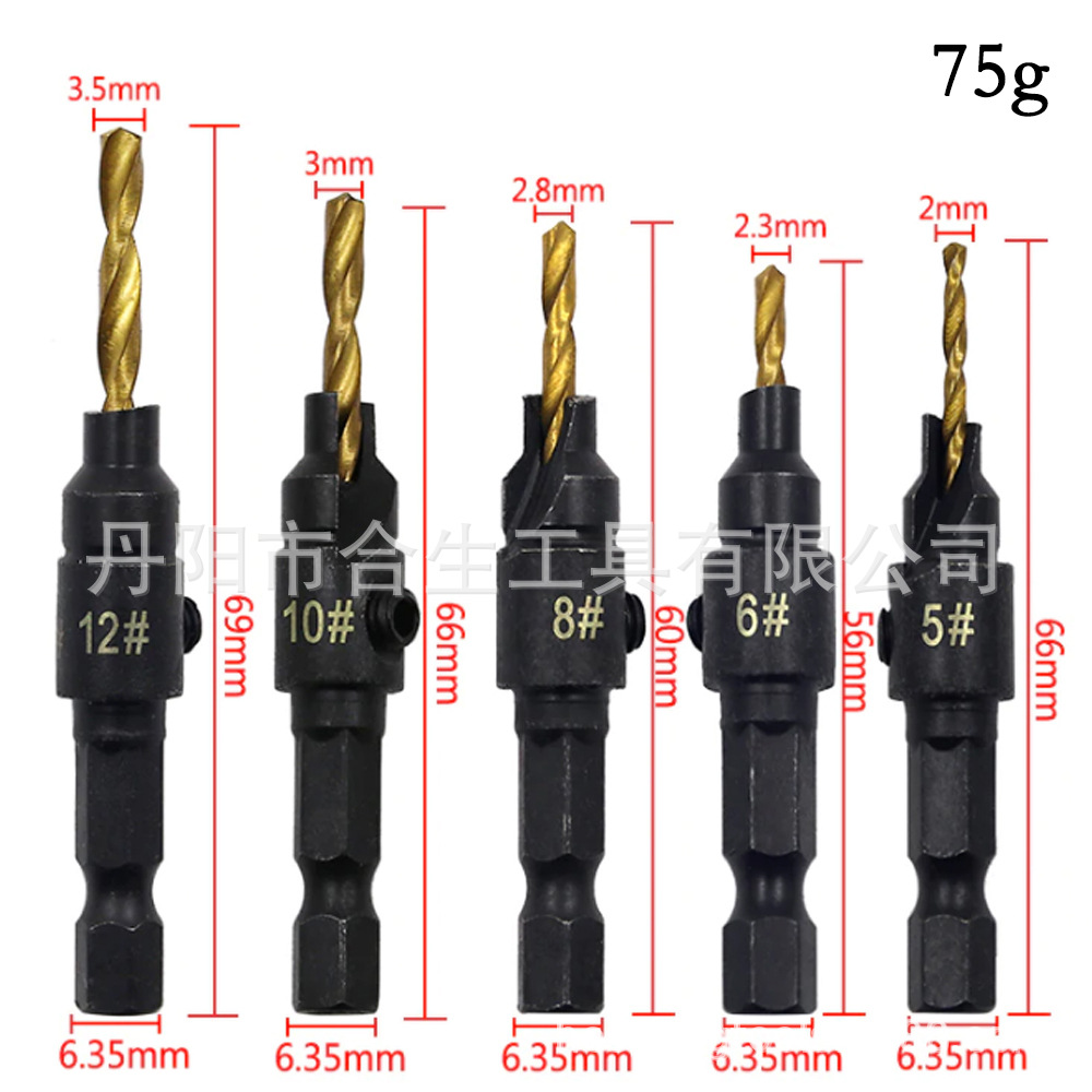 Carpintería abridor de agujero traje tornillo hexagonal herramienta de hardware taladro avellanado taladro de cono taladro de perforación de fresado