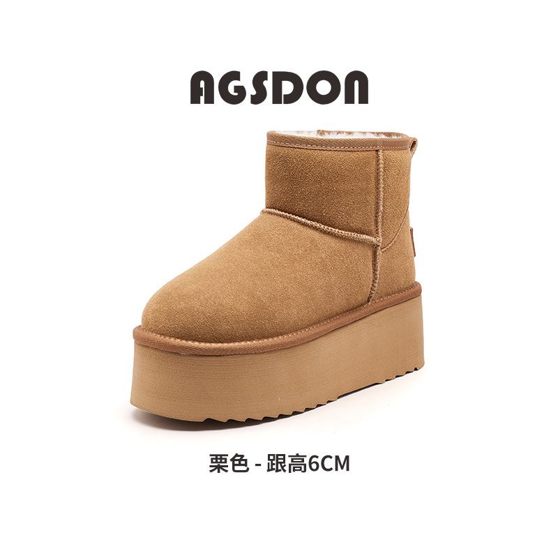 Augu Shi Deng grueso botas de nieve 2025 nuevo invierno casual de un pie botas cortas de lana gruesas zapatos de algodón de pan