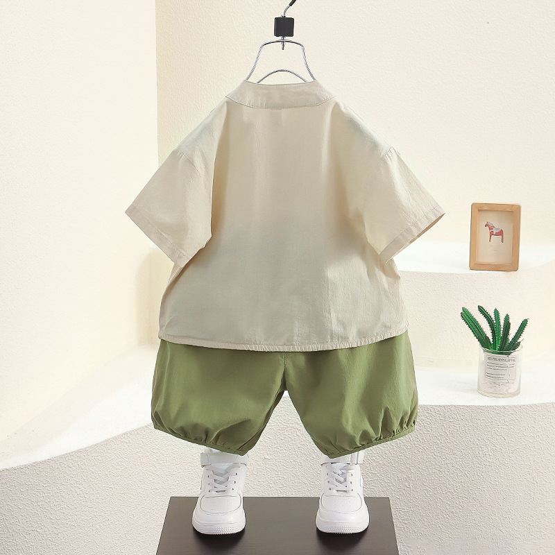 7925 Traje Hanfu de verano para niños Traje Tang de estilo nacional Traje de dos piezas Vestido de verano para niños Nueva ropa china de algodón y lino para bebés