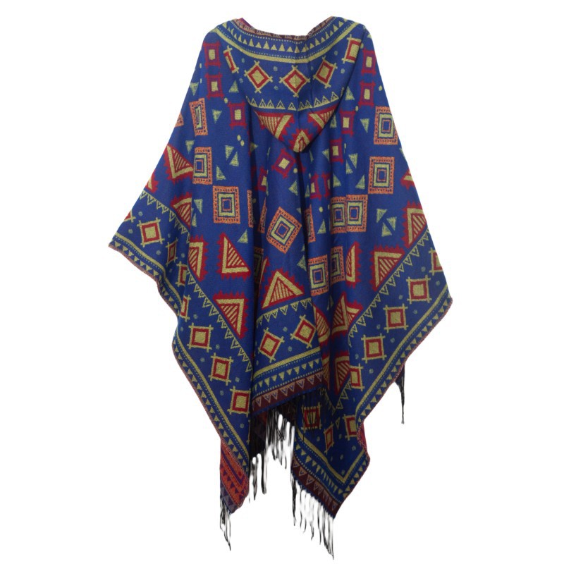 Unisex Hooded cape Winter travel jacquard fringed shawl for women_viptrois.com