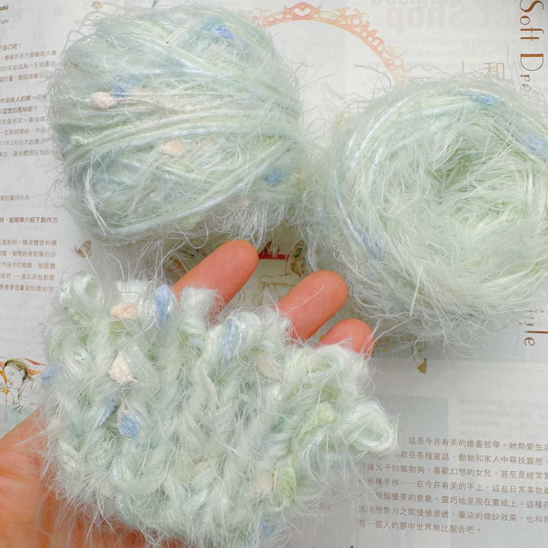 薄荷绿柔软亲肤围巾宝宝兔子帽子钩针棒针手混线 小清新奶油批发