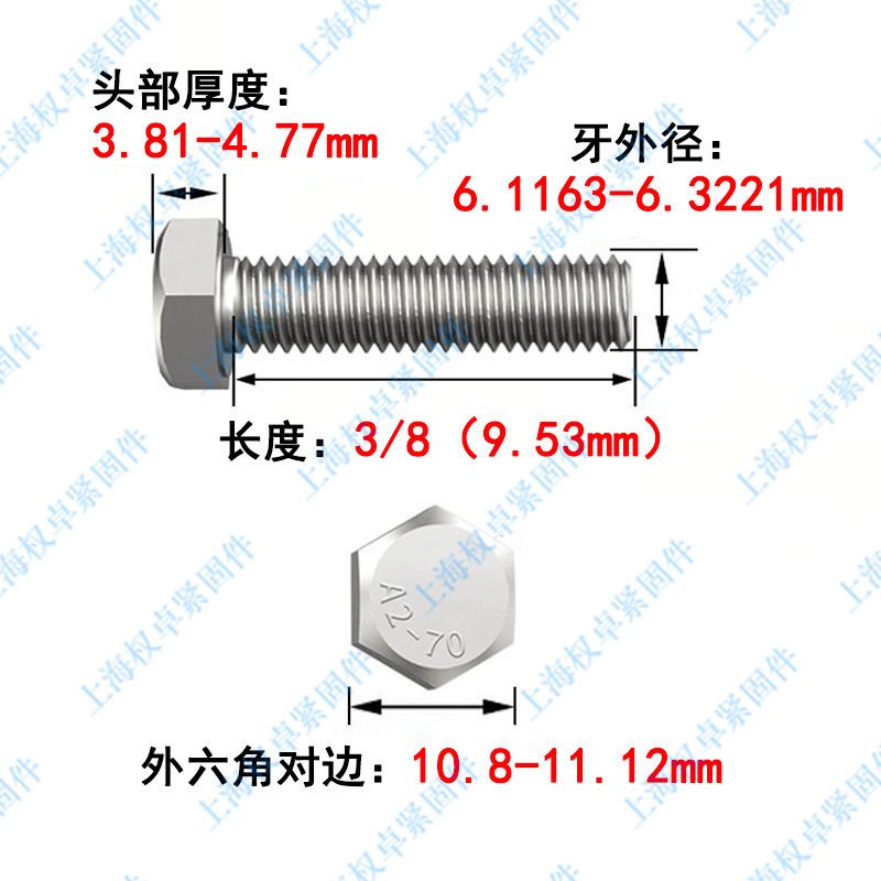 Болт шестигранный Quan Zhuo 1/4-20*3/8