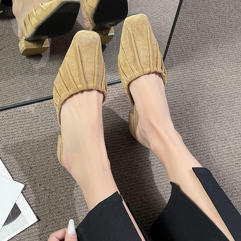 Baotou – pantoufles britanniques confortables à semelle basse et épaisse pour femmes, vêtements d'extérieur à la mode, petites pantoufles carrées pliables, nouvelle collection_voghion.com