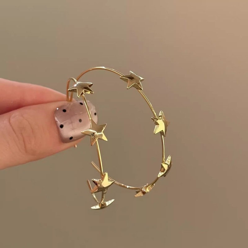 甜酷星星~高级感星星金色耳圈女独特素圈耳环冷淡风圆圈独特耳饰|undefined